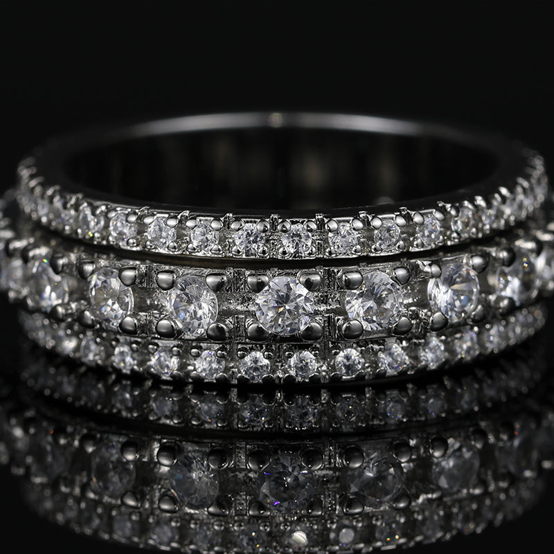 Flat view of this Iced Out 3-Row Spinner Ring WG