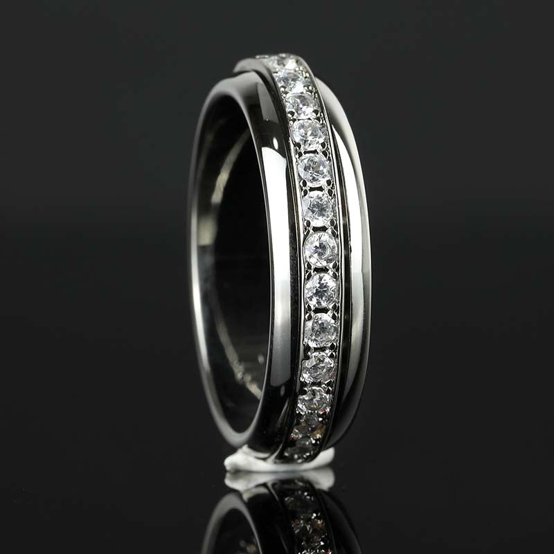 Moissanite Spinner Fidget Ring(White Gold finish) Procduct Photo