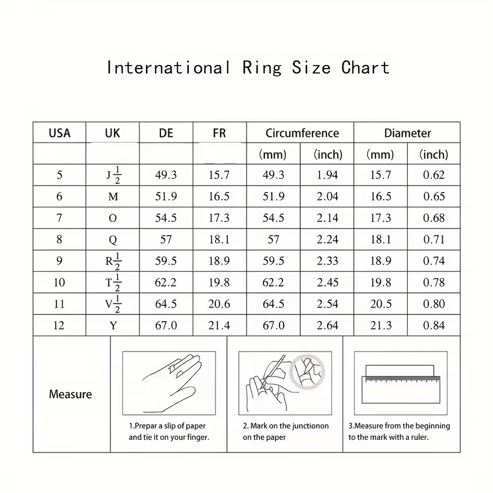 Ring Size Chart for Clamfor Spinner Fidget Ring