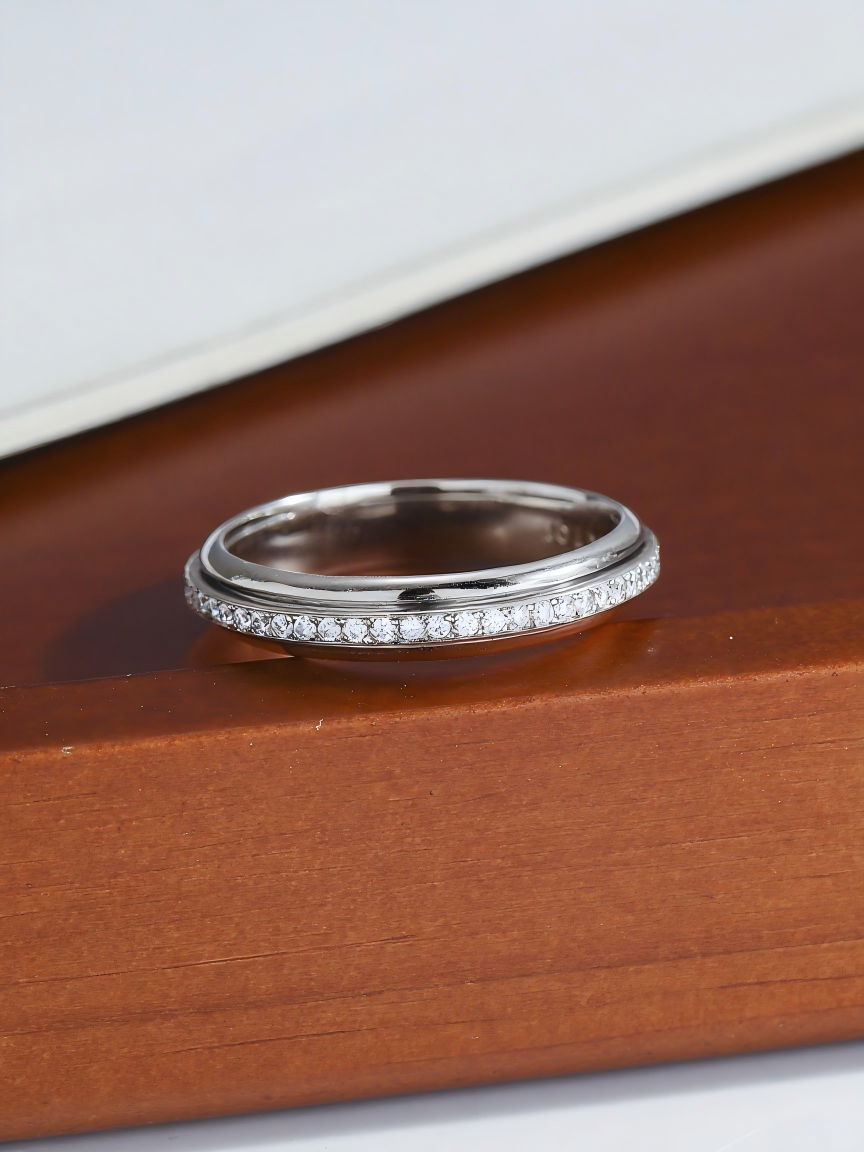 Moissanite Skinny Fidget Spinner Ring for Women - Meditation Gift for Her