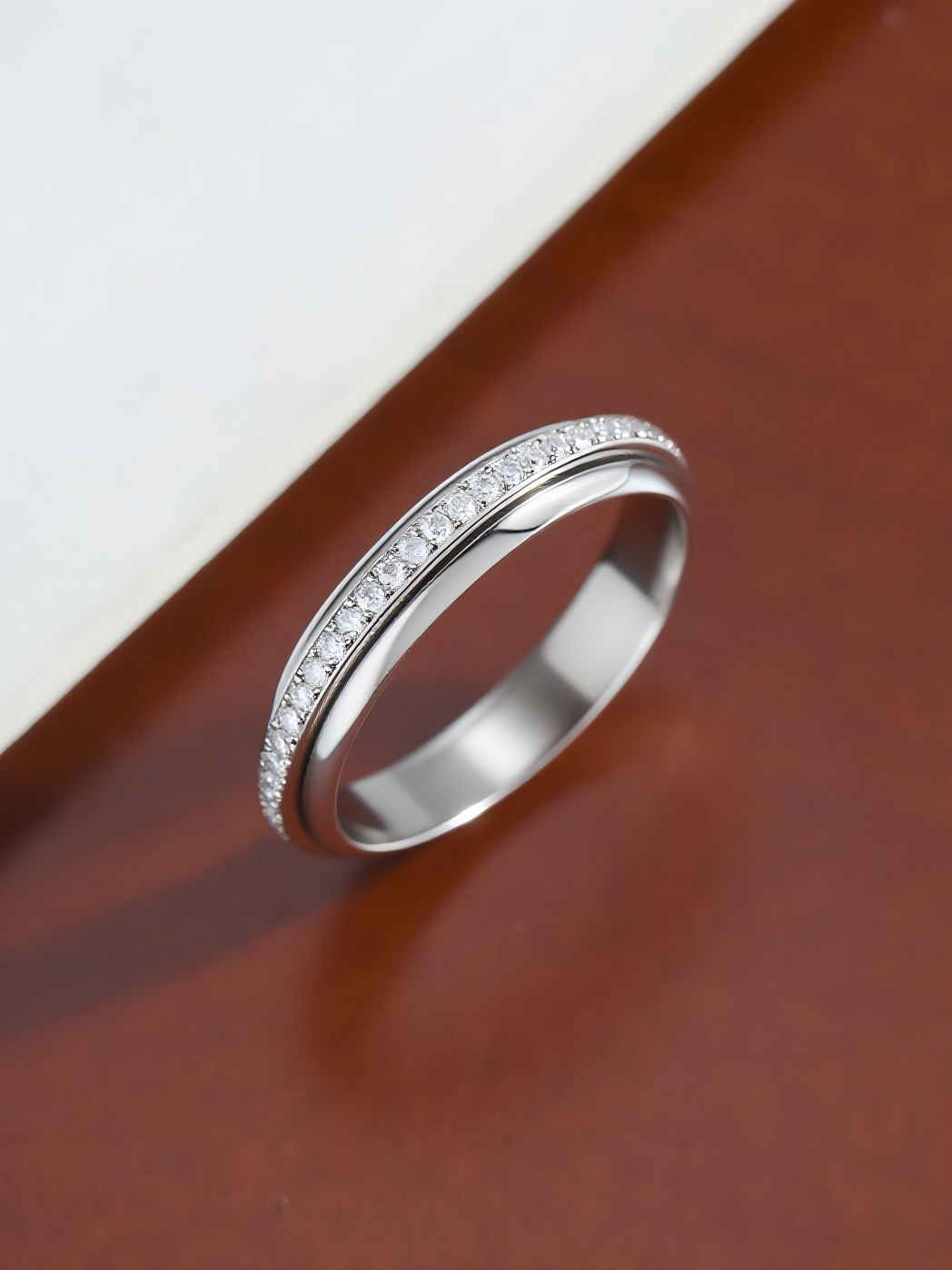 Moissanite Skinny Fidget Spinner Ring for Women - Meditation Gift for Her