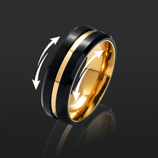Black Gold Double Spinner Fidget Ring featuring 2 spinner icons – Calmfor anxiety relief jewelry