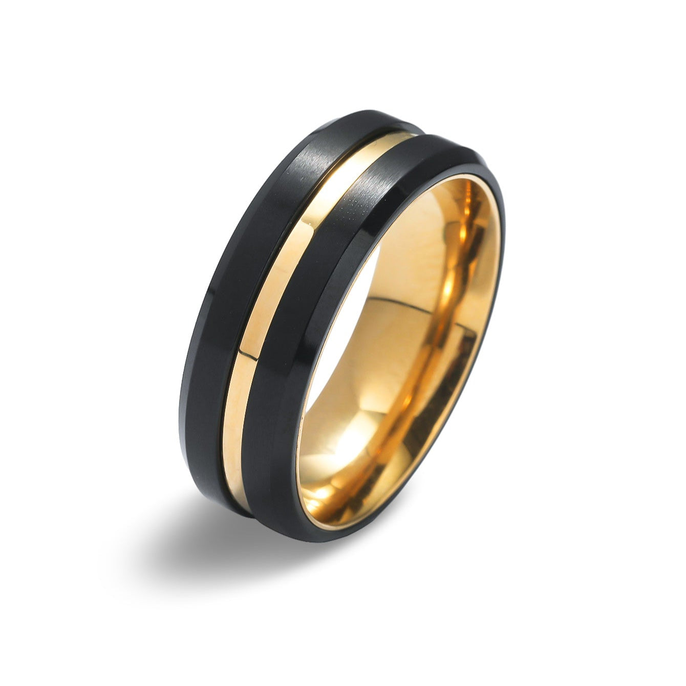 Black Gold Double Spinner Fidget Ring on white background - Calmor stress relief jewelry