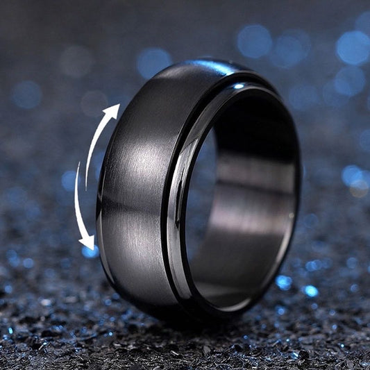 Right side of Black Spinner Fidget Ring with spinner icon