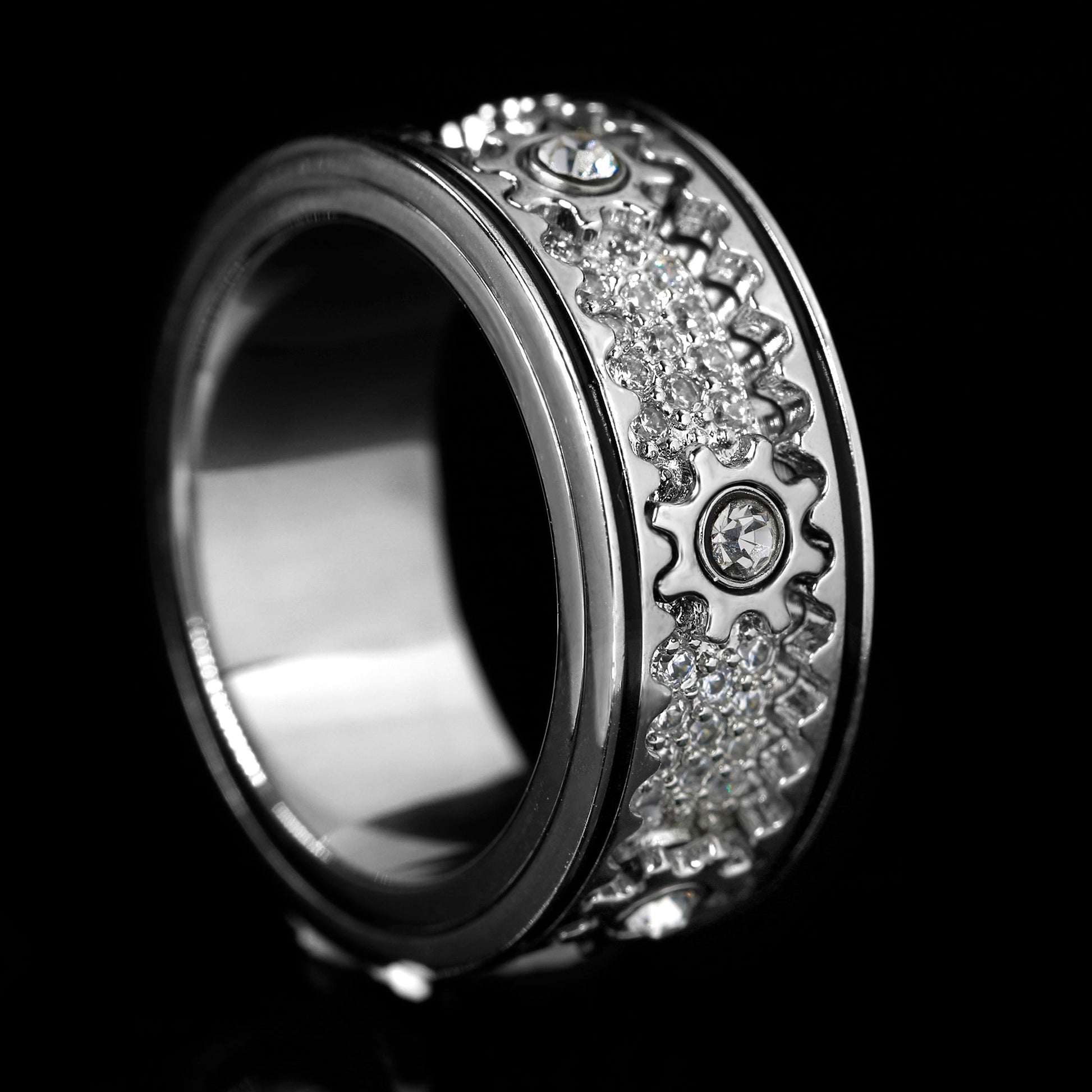 Left side of Cogwheel Black Line Spinner Fidget Ring for Men - Perfect gift for the man you loved