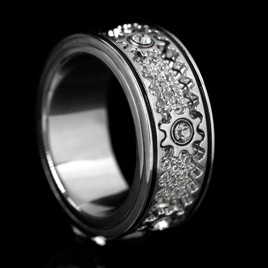 Left side of Cogwheel Black Line Spinner Fidget Ring for Men - Perfect gift for the man you loved