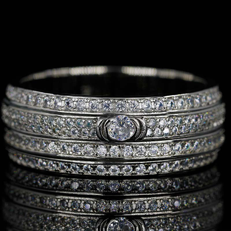 Flat view of Iced Out Asymmetry Spinner Fidget Ring WG