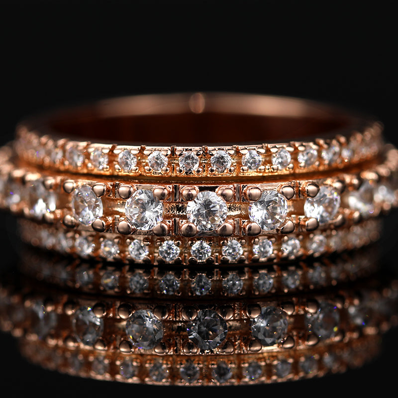 Flat view of this Iced Out 3-Row Spinner Ring RG 