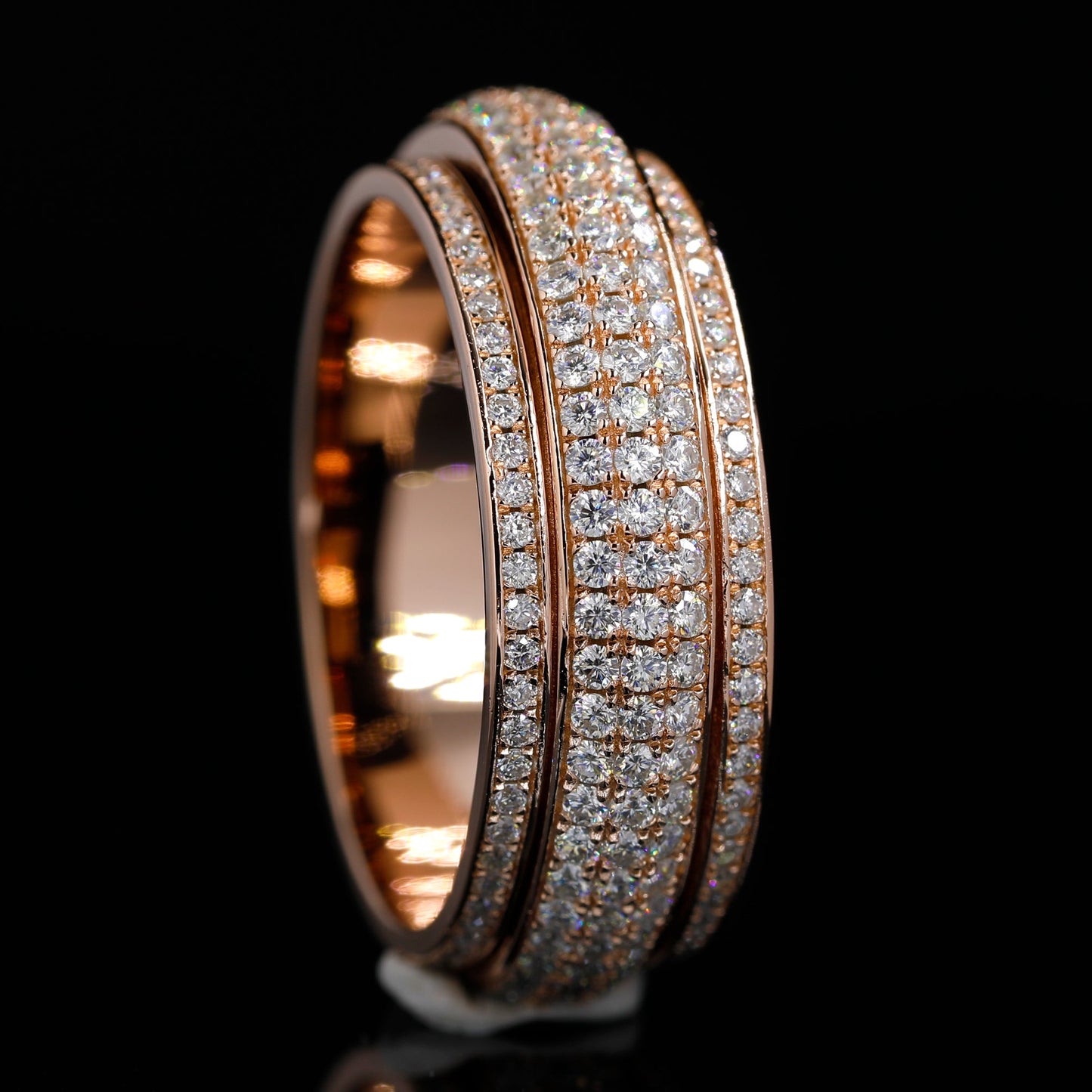 Left side angle - Iced Out Moissanite Spinner Fidget Ring(Rose Gold finish) 