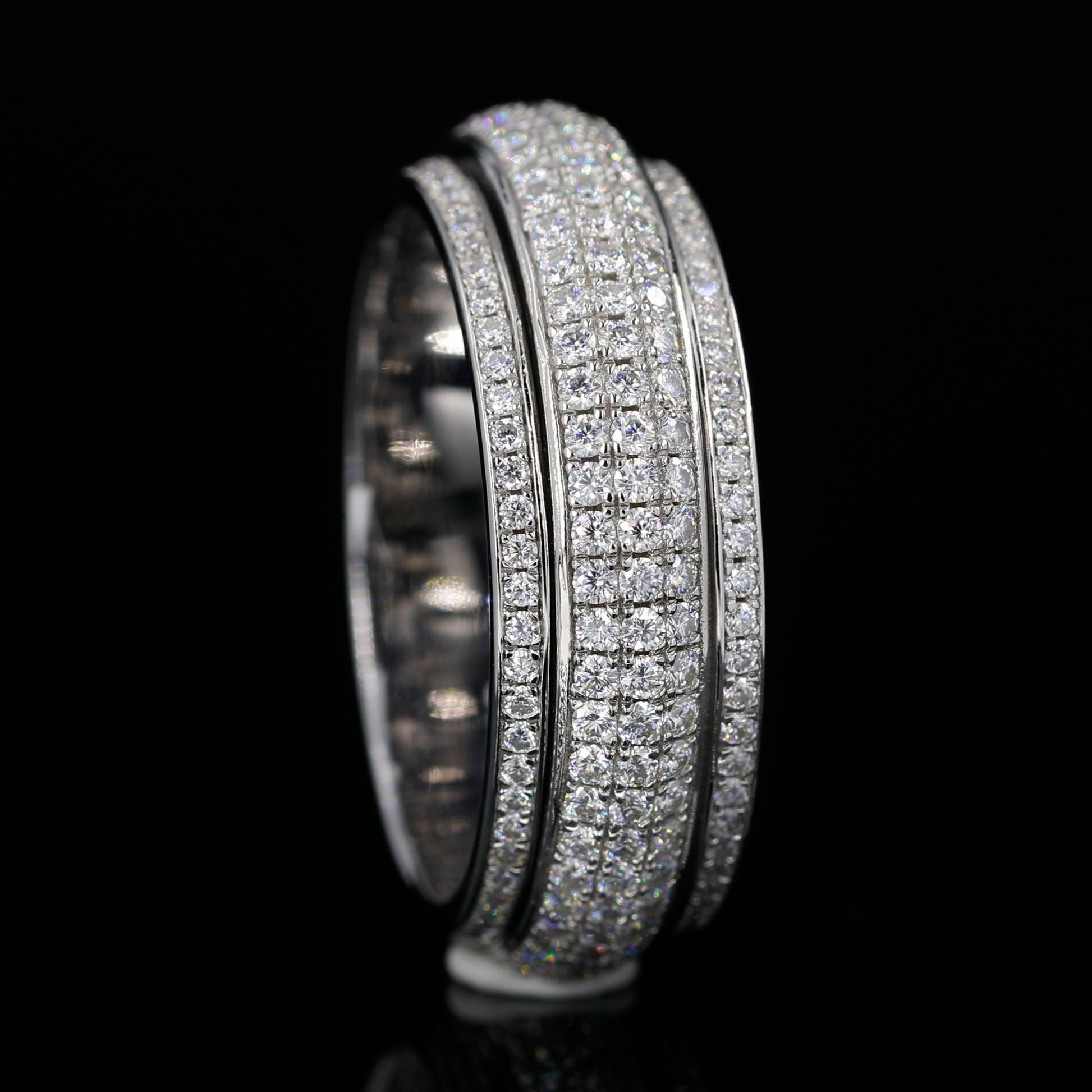 Left side angle - Iced Out Moissanite Spinner Fidget Ring(White Gold finish) 
