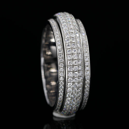 Left side angle - Iced Out Moissanite Spinner Fidget Ring(White Gold finish) 