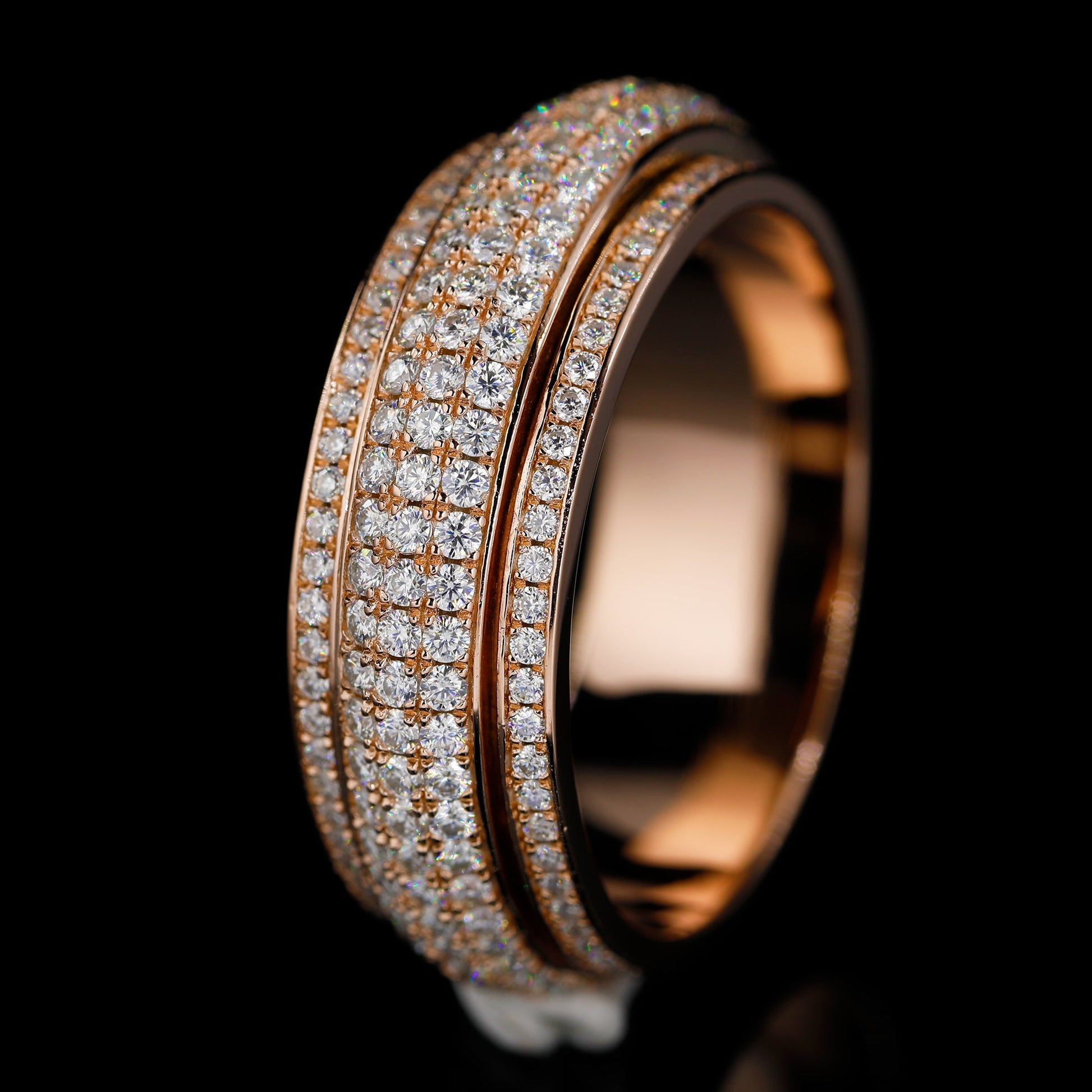 Right side angle - Luxury Iced Out Moissanite Spinner Ring(Rose Gold finish), engagement ring
