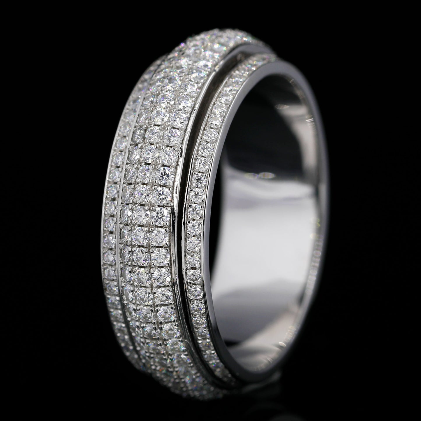 Right side angle - Luxury Iced Out Moissanite Spinner Ring(White Gold finish), engagement ring