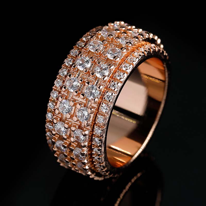 Left side of Iced Out 4-Row Spinner Ring RG