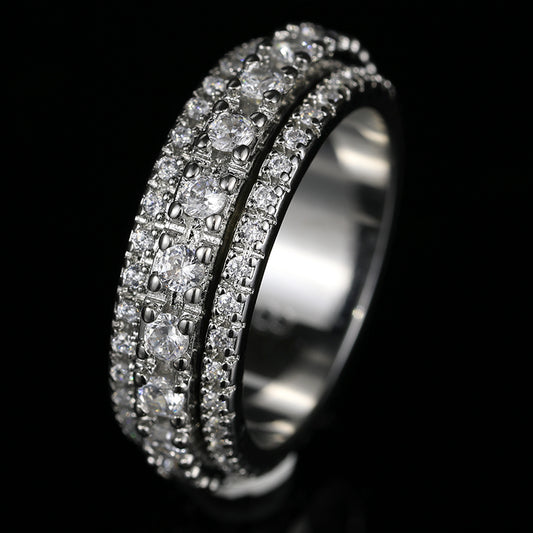 Left side of this Iced Out 3-Row Spinner Ring WG 