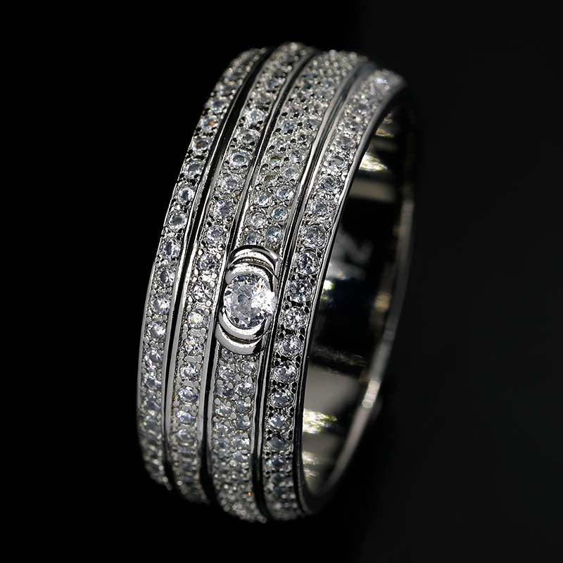 Left side of Iced Out Asymmetry Spinner Fidget Ring WG