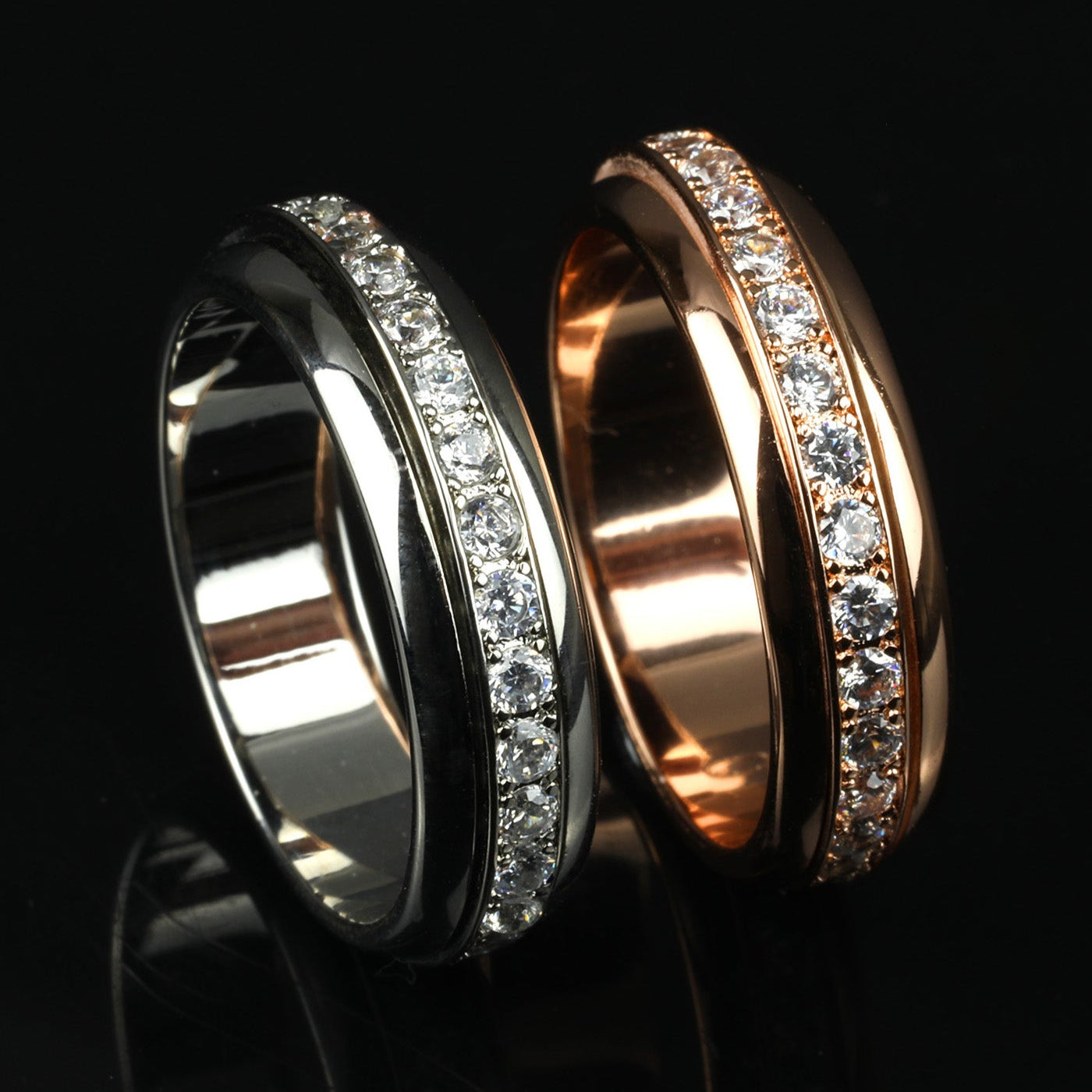 Moissantie Spinner Fidget Ring in White&Rose Gold Finish