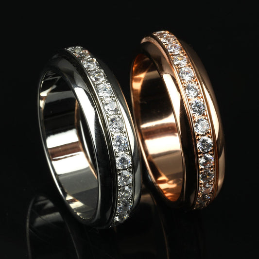Moissantie Spinner Fidget Ring in White&Rose Gold Finish