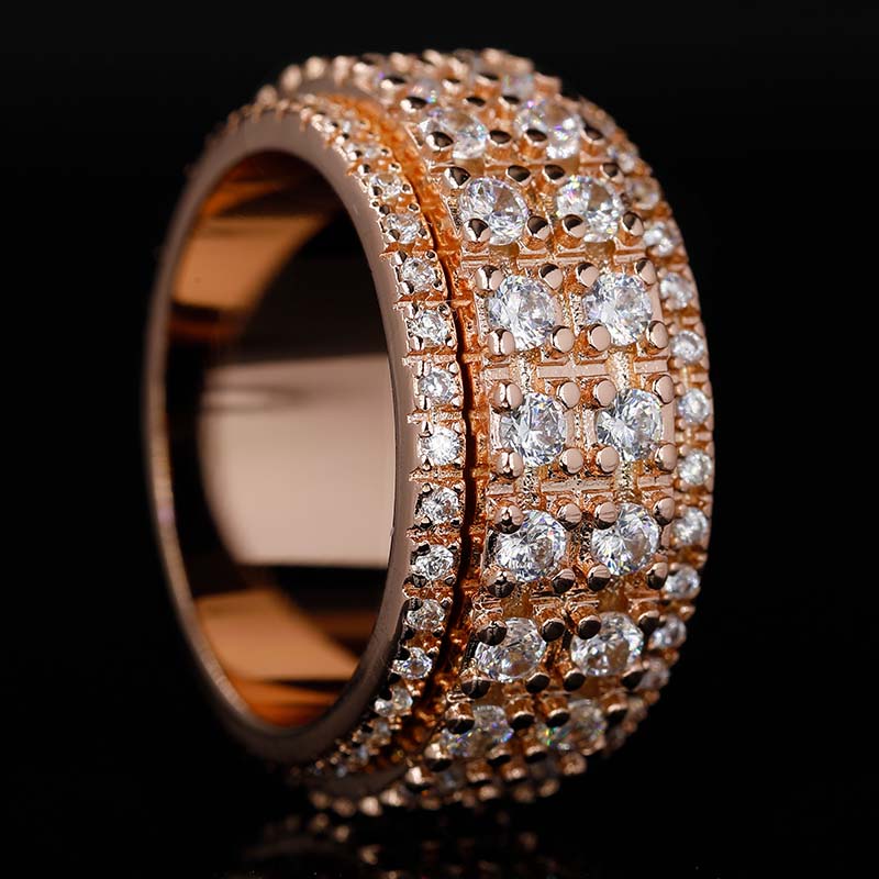 Right side of Iced Out 4-Row Spinner Ring RG