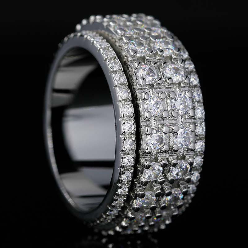 Right side of Iced Out 4-Row Spinner Ring WG