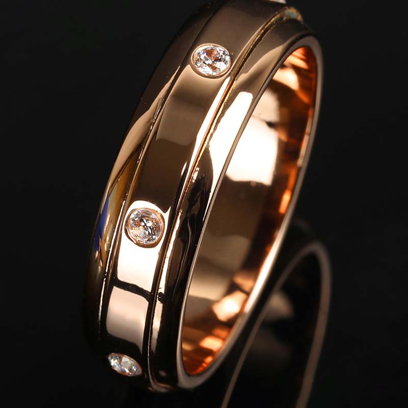 Top view of  7 Moissanite Stones Spinner Fidget Ring in Rose Gold Finish 