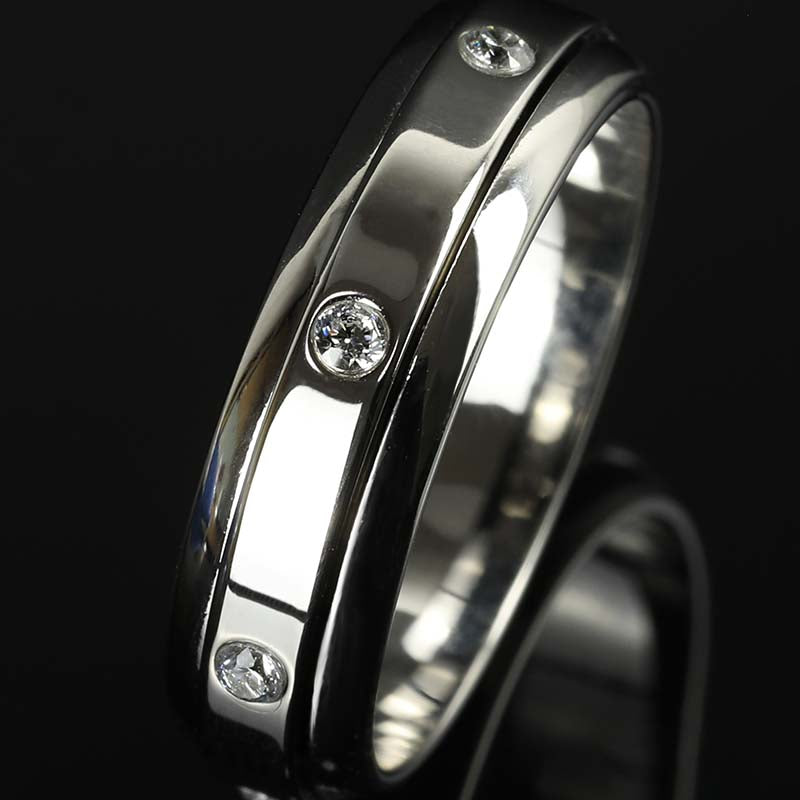 Top view of  7 Moissanite Stones Spinner Fidget Ring in White Gold Finish 
