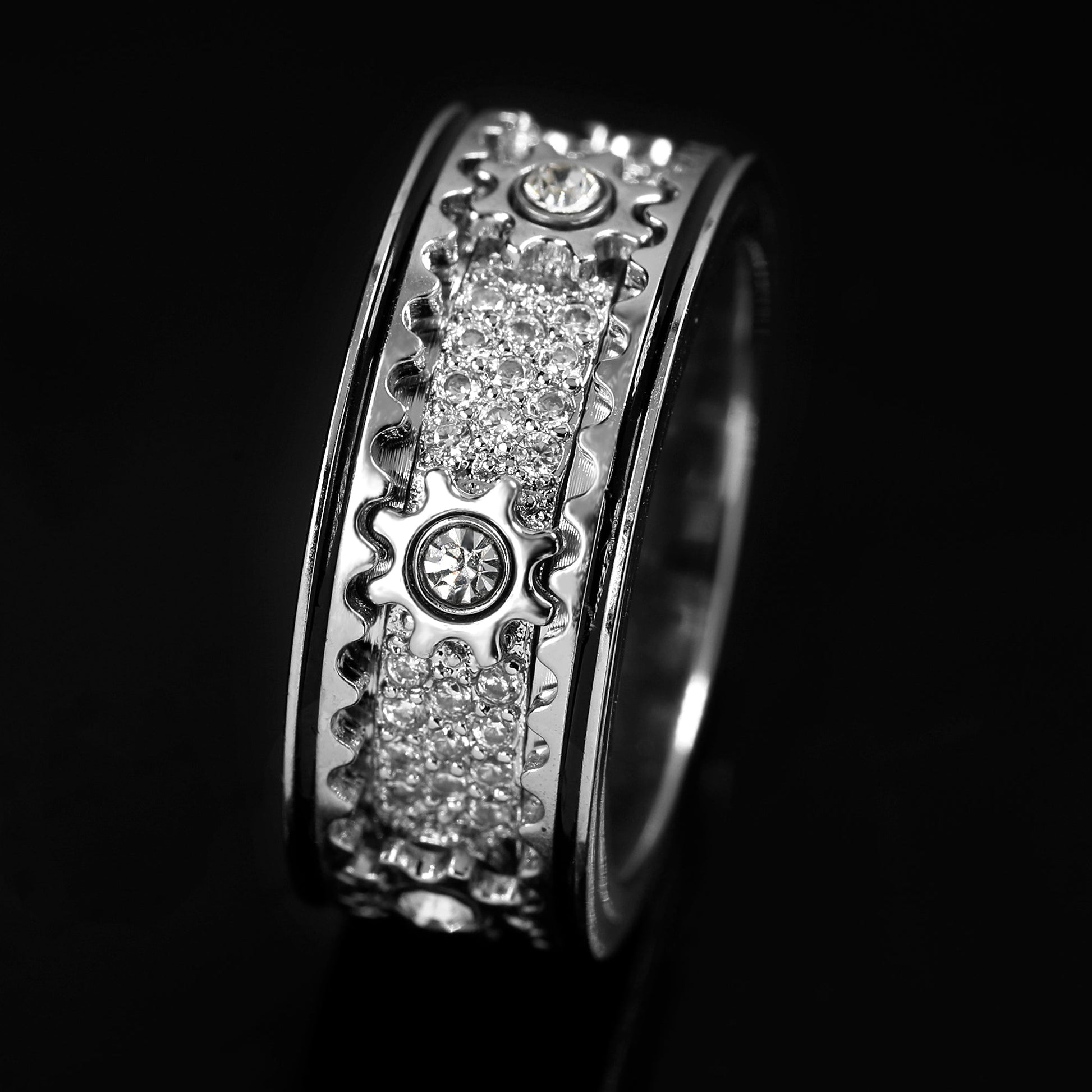 Top view of Cogwheel Black Line Spinner Fidget Ring - Calmfor Anxiety relief ring